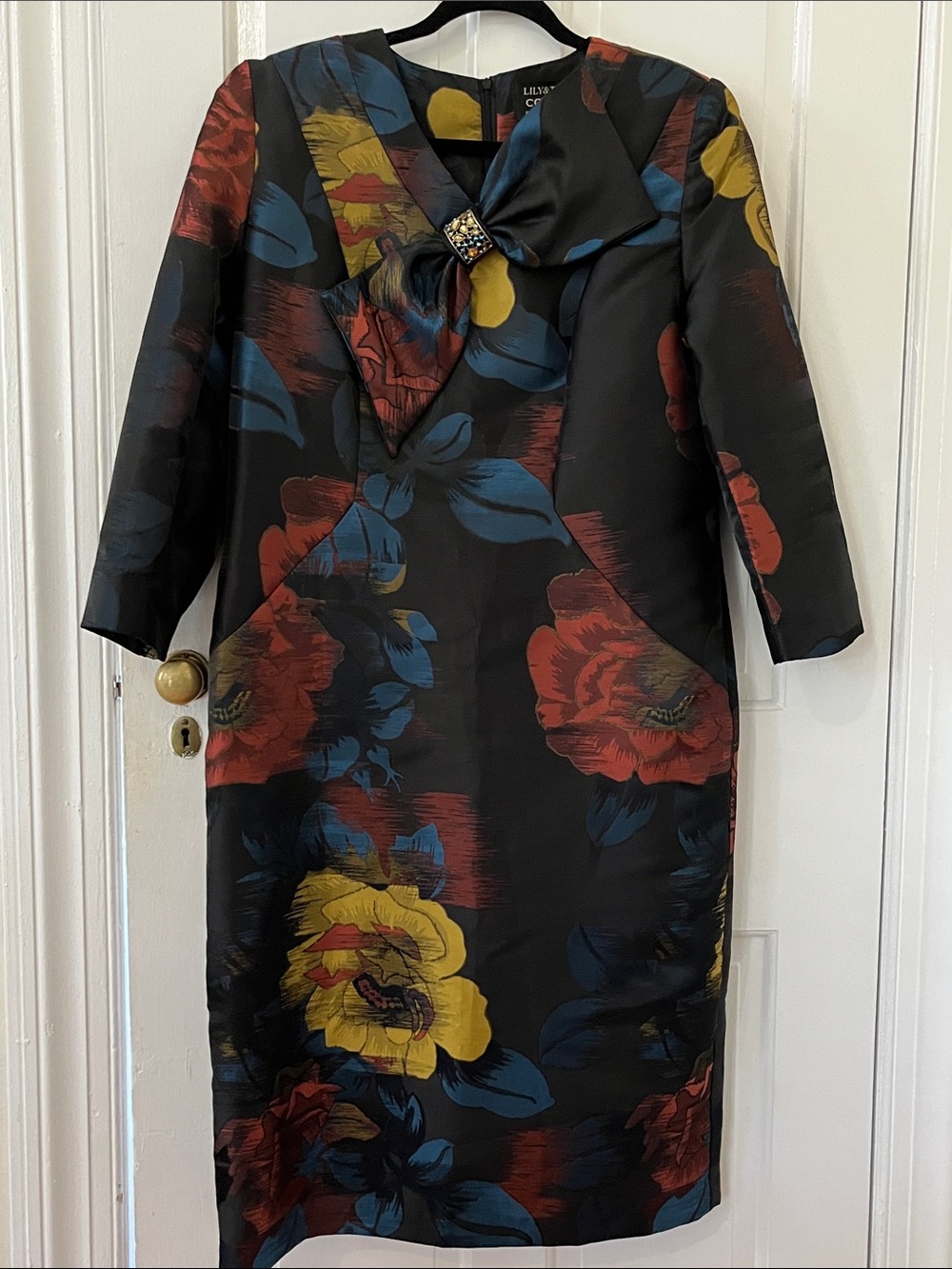 Lily & Taylor Couture Vintage Black Floral Midi Dress